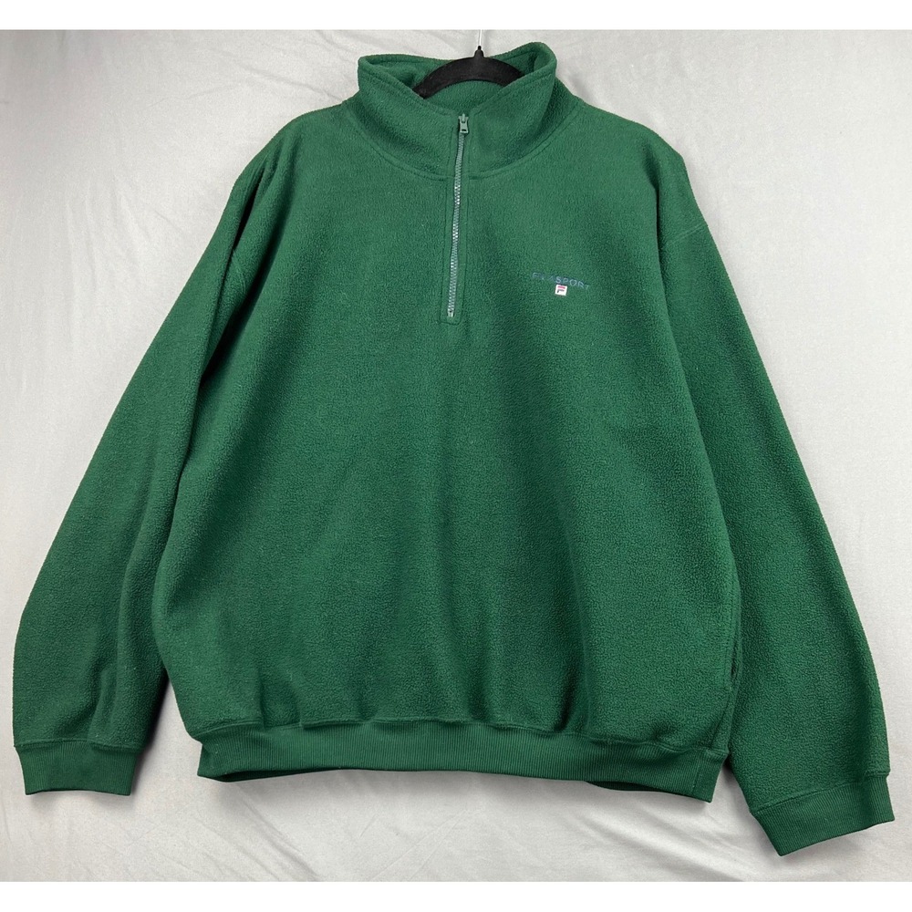 Vintage Fila Sport Fleece Pullover Mens XL Quarter Zip Forest Green Soft Good